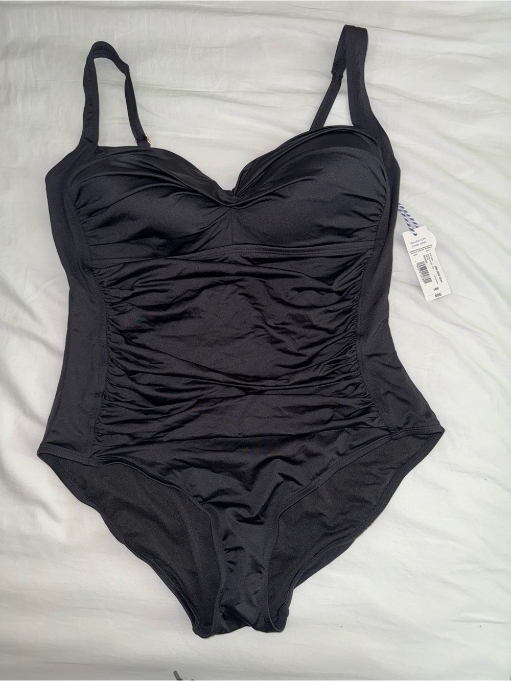 Black Ruched One-Piece Swimsuit - with molded cups and tummy panel